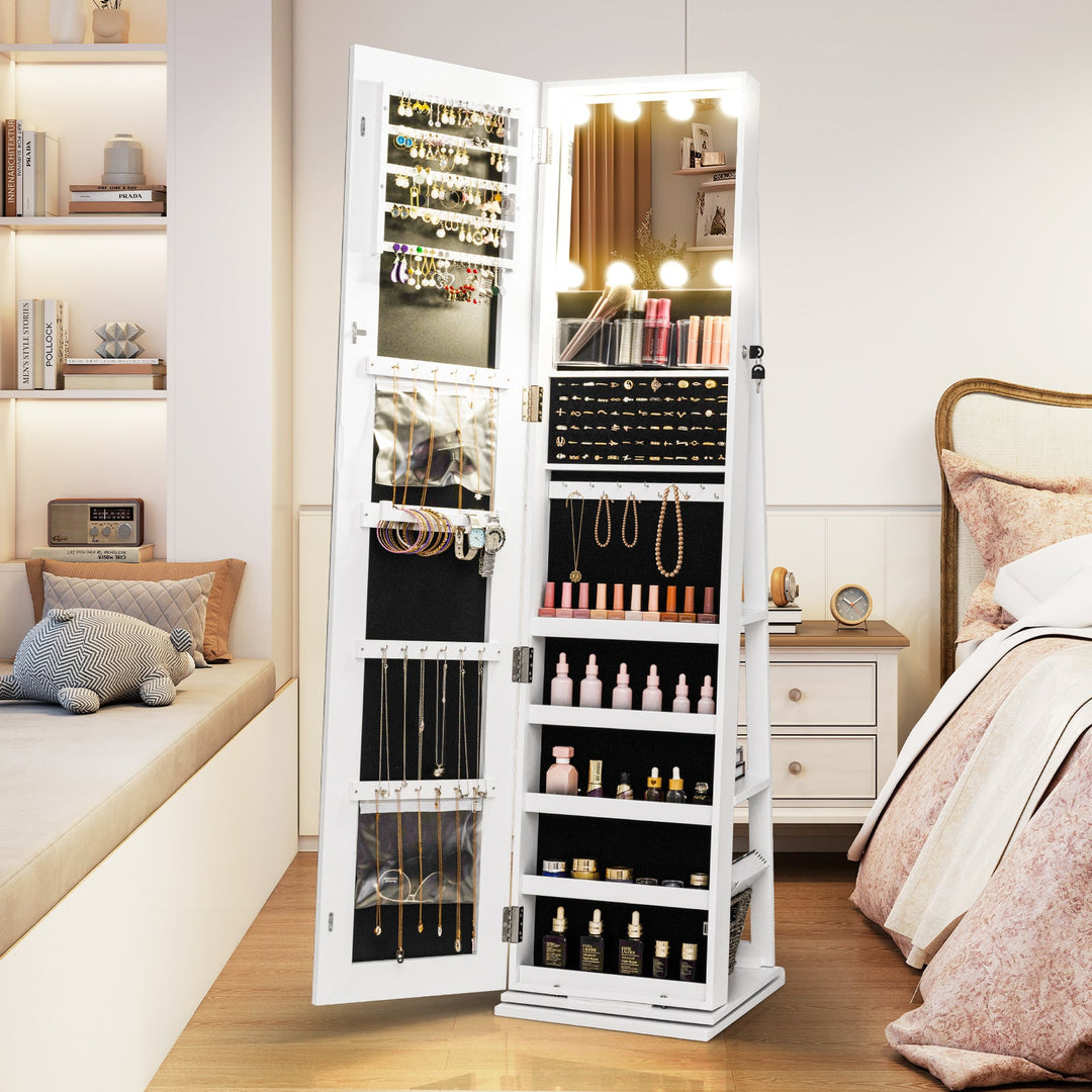 360¬∞ Swivel Freestanding Jewelry Cabinet with Lighted Full Length Mirror