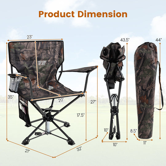 360¬∞ Swivel Hunting Chair Portable Foldable Hunting Chair Set of 2-Camo