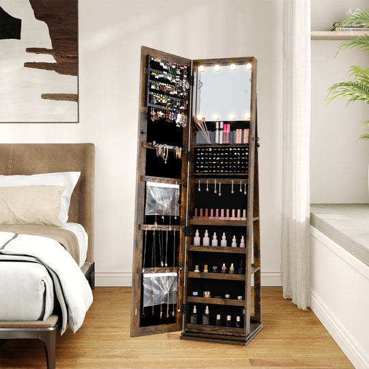 360¬∞ Swivel Jewelry Cabinet with Full Length Mirror