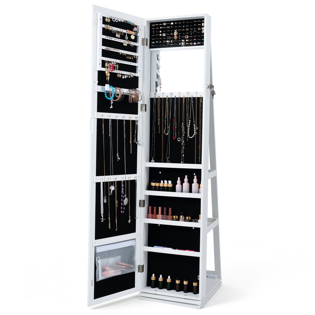 360° Swivel Jewelry Cabinet with Full-Length Mirror for Bedroom-White
