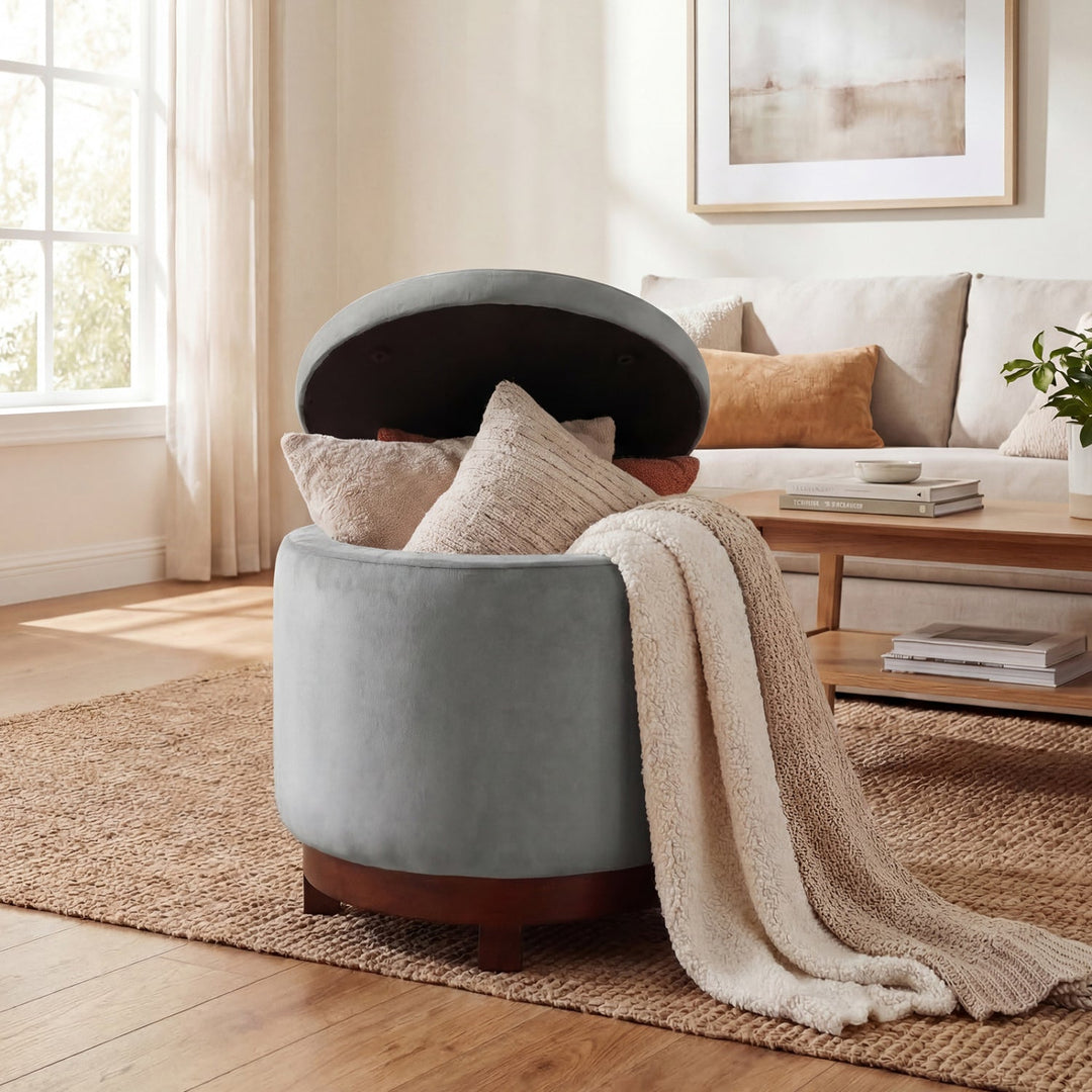 360° Swivel Velvet Foot Rest with Hidden Storage for Living Room