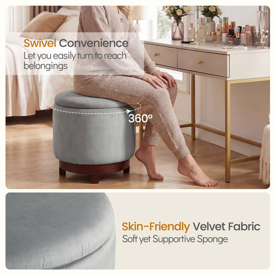 360° Swivel Velvet Foot Rest with Hidden Storage for Living Room