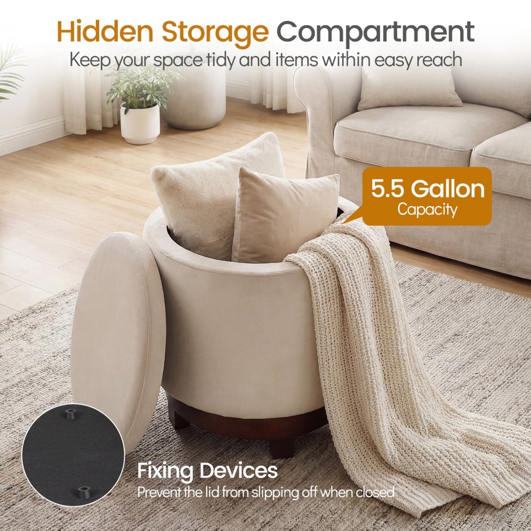 360° Swivel Velvet Foot Rest with Hidden Storage for Living Room