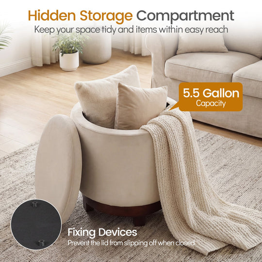 360° Swivel Velvet Foot Rest with Hidden Storage for Living Room