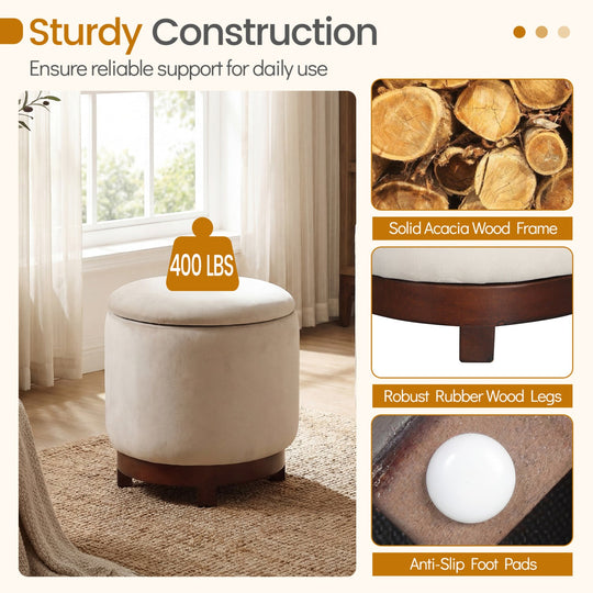 360° Swivel Velvet Foot Rest with Hidden Storage for Living Room
