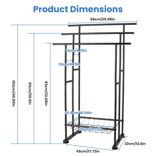 3-Tier Freestanding Towel Rack with Storage Basket - Black