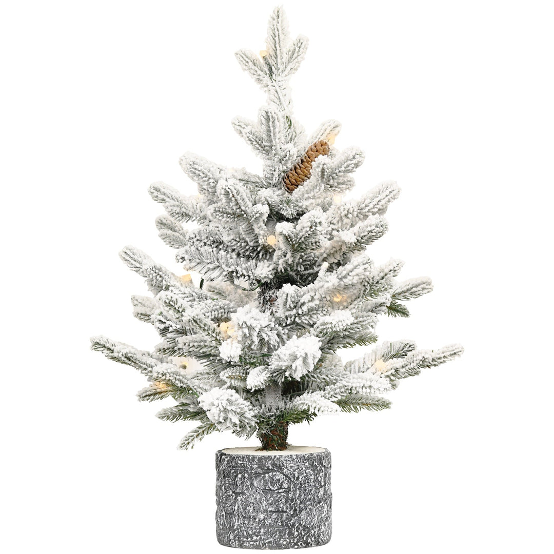 2FT Pre-Lit Flocked Christmas Tree with Pot & Pine Cones