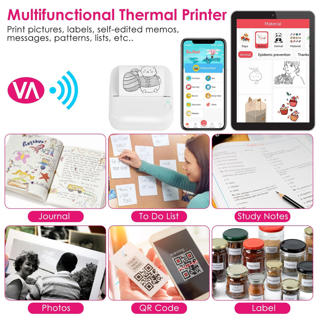 Pocket Wireless Thermal Printer Portable Mini Sticker Maker Machine Rechargeable Inkless Photo PrinterÊfor Printing Label Journal Study Notes Memo Pho