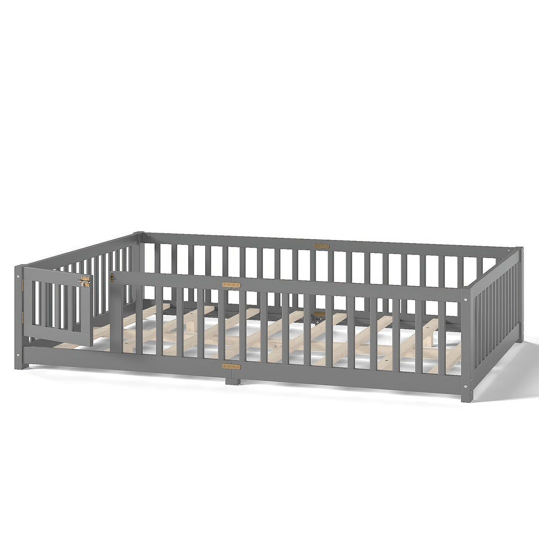Montessori Floor Bed with Safety Guardrails and Lockable Door