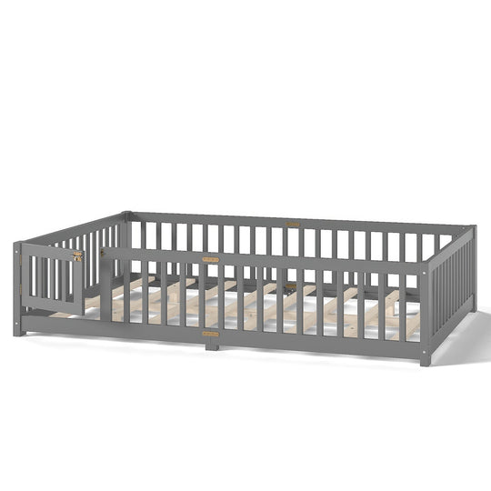 Montessori Floor Bed with Safety Guardrails and Lockable Door