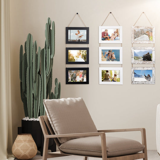 4x6IN Wall Hanging Picture Collage Frame 3-Opening Wall Decor Without Mat Rustic Style Wood Photo Frame Display