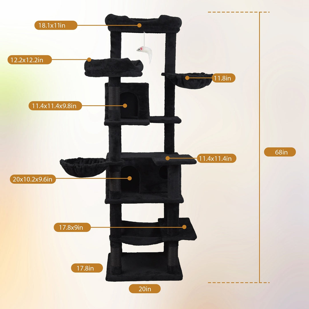 68in Multi-Level Cat Tree Tower with Hammocks & Scratching Posts