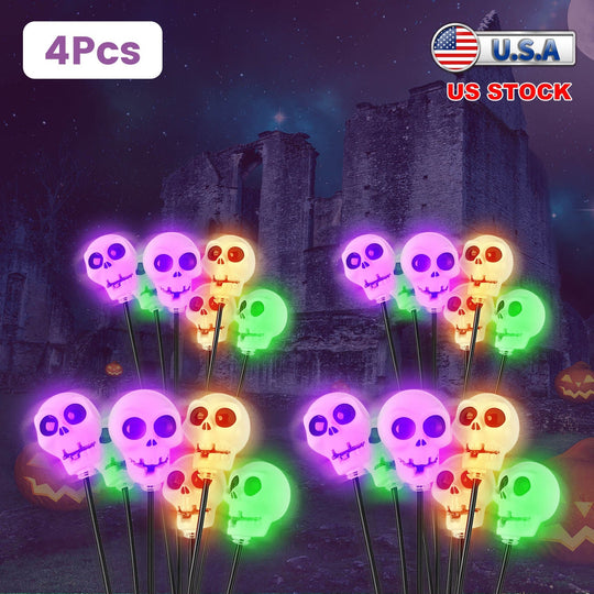 Solar Skull Lights Outdoor Halloween Decorations 4 Pack
