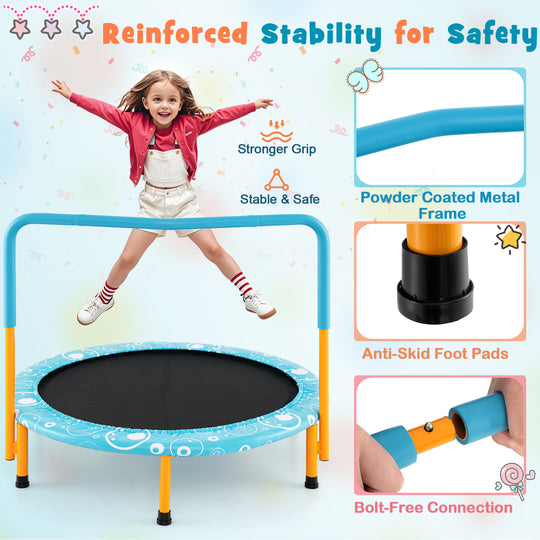 36 Inch Kids Trampoline Mini Rebounder with Full Covered Handrail-Orange