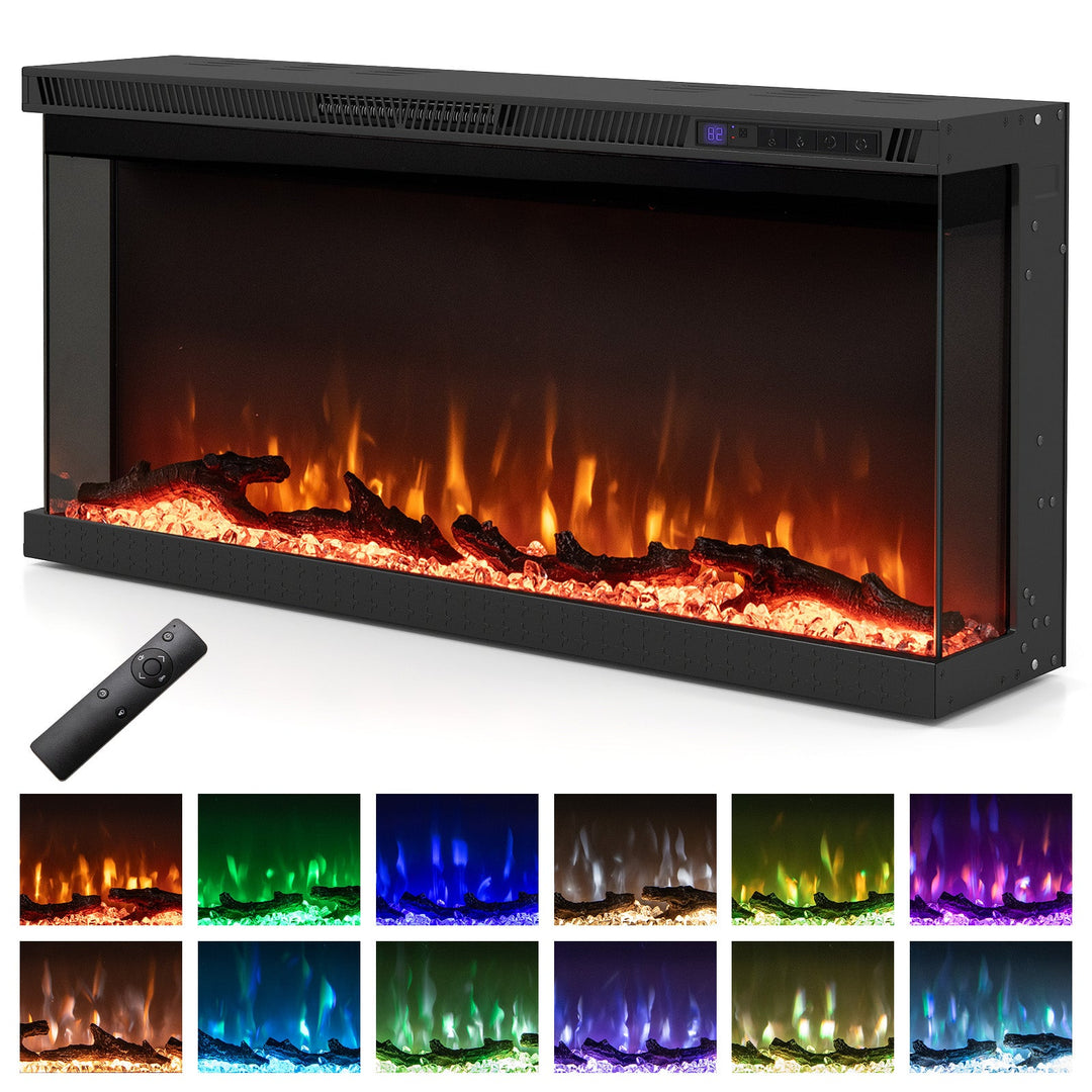 36/40/50/60 Inch Wide 3-Sided Electric Fireplace Insert with Remote Control and 12 Flame Colors