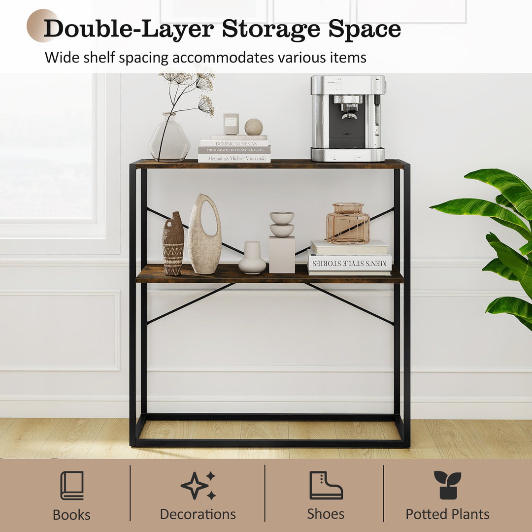 36" Console Table 2-Tier Entryway Table with Wooden Open Shelves and Metal Frame