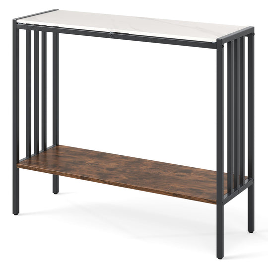 36 Inch Console Table 2-Tier Industrial Foyer Table with Sintered Stone Tabletop