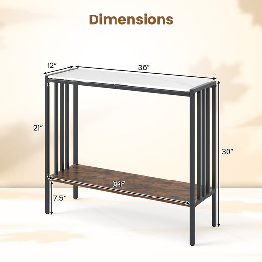 36 Inch Console Table 2-Tier Industrial Foyer Table with Sintered Stone Tabletop
