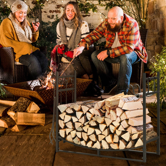 30 Inch Firewood Rack with 4 Tool Set Kindling Holders for Indoor and Outdoor