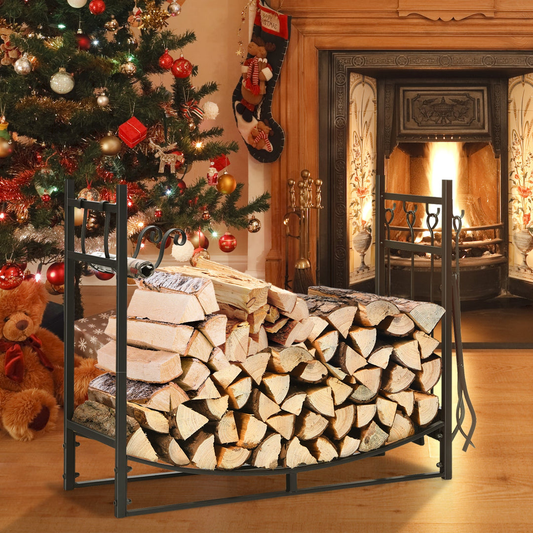 30 Inch Firewood Rack with 4 Tool Set Kindling Holders for Indoor and Outdoor