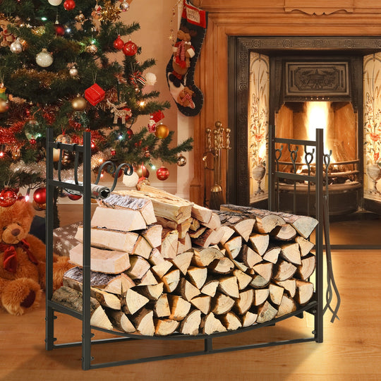 30 Inch Firewood Rack with 4 Tool Set Kindling Holders for Indoor and Outdoor