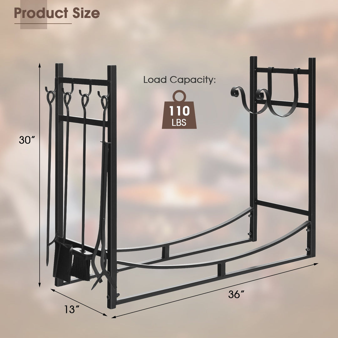 30 Inch Firewood Rack with 4 Tool Set Kindling Holders for Indoor and Outdoor
