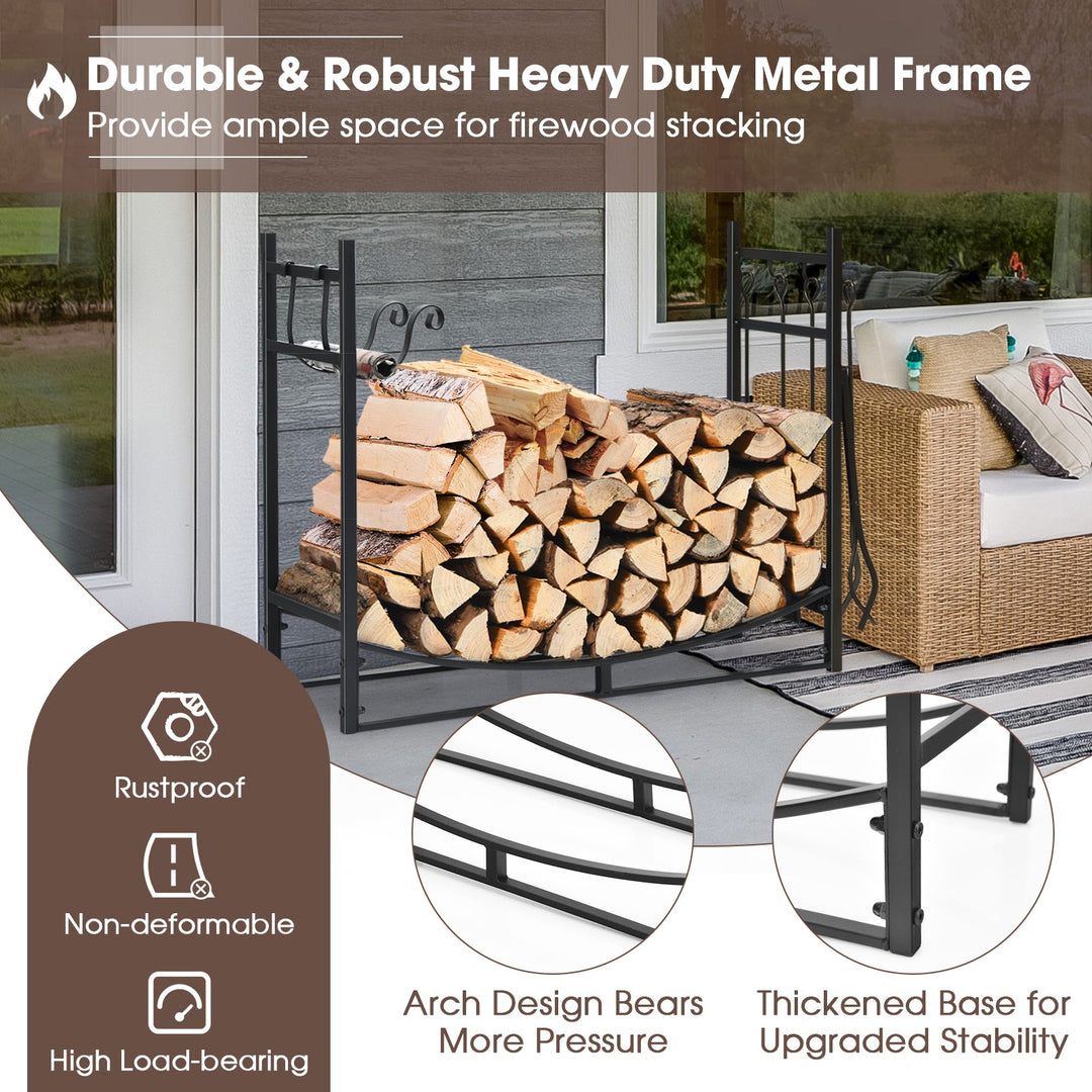 30 Inch Firewood Rack with 4 Tool Set Kindling Holders for Indoor and Outdoor