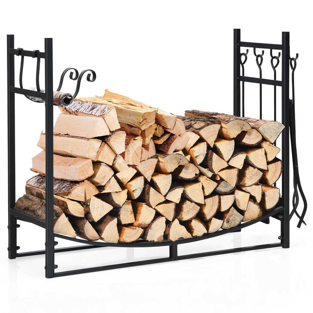 36 Inch Fireplace Log Holder with Tools and Kindling Holders