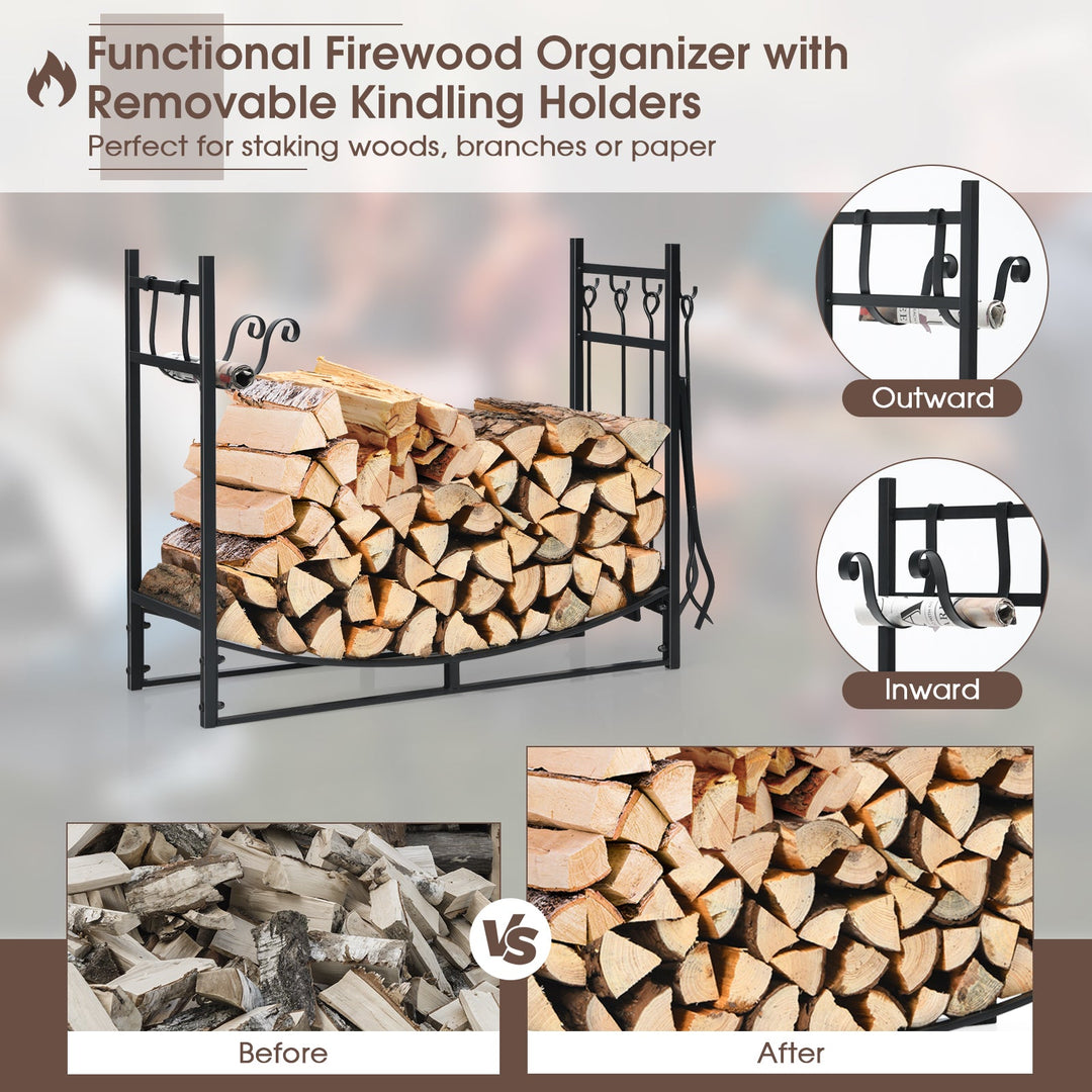 30 Inch Firewood Rack with 4 Tool Set Kindling Holders for Indoor and Outdoor