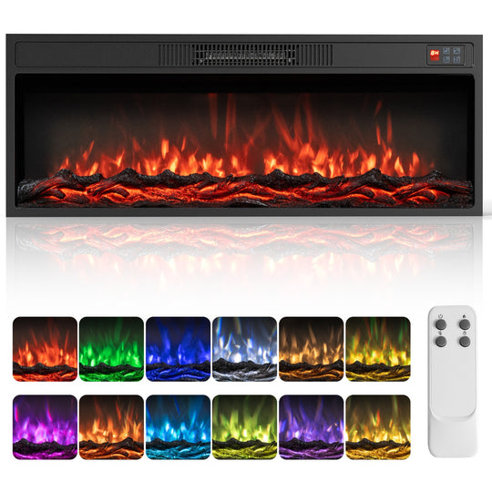 Recessed Electric Fireplace Heater with Remote Control