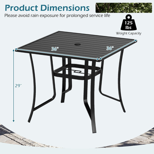 36 Inch Square Patio Table for 4 Metal Dining Table with Umbrella Hole-Black
