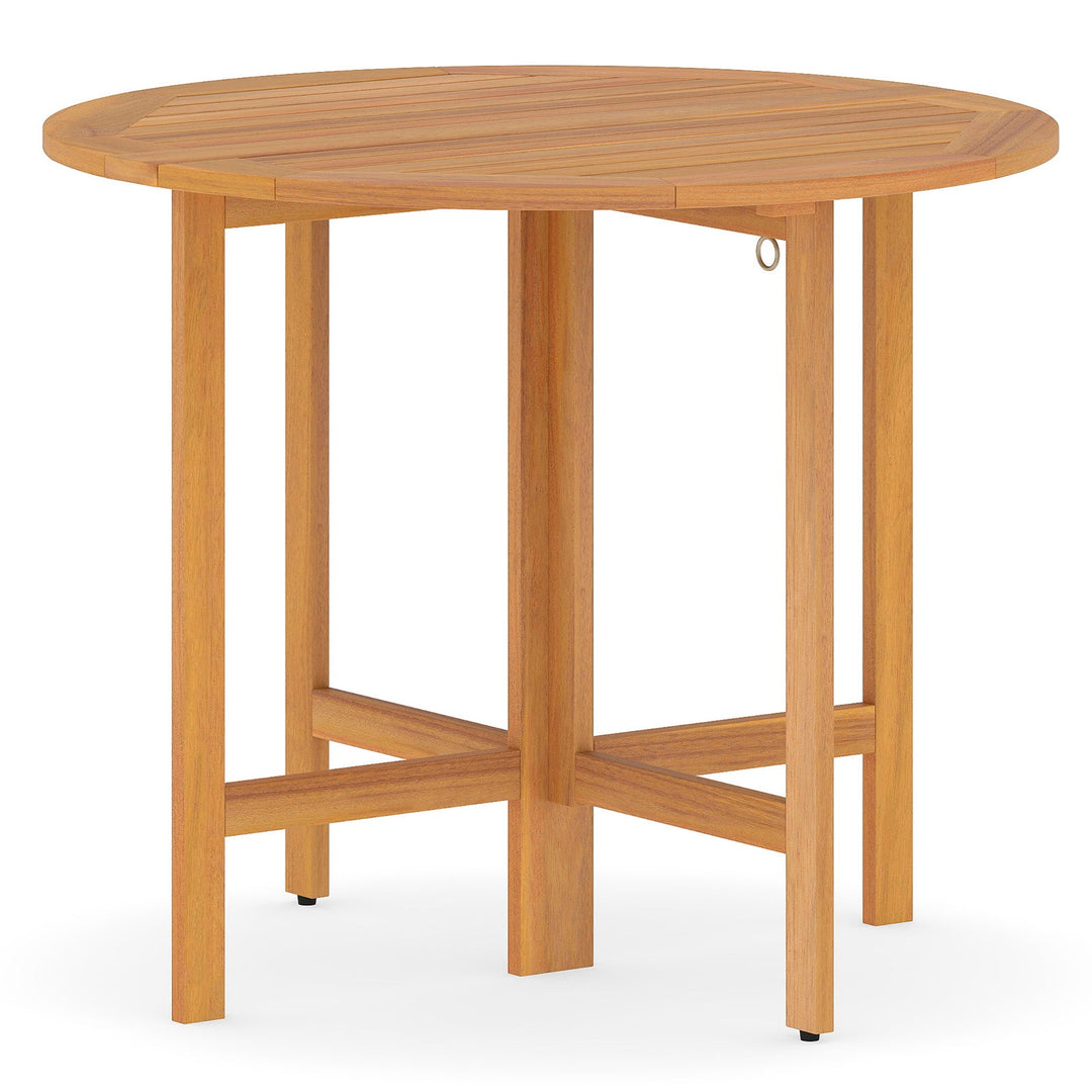 36 Inches Outdoor Folding Round Dining Table with Slatted Tabletop