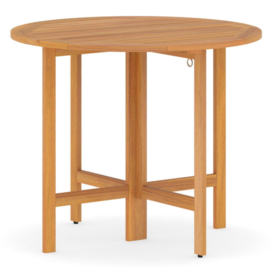 36 Inches Outdoor Folding Round Dining Table with Slatted Tabletop