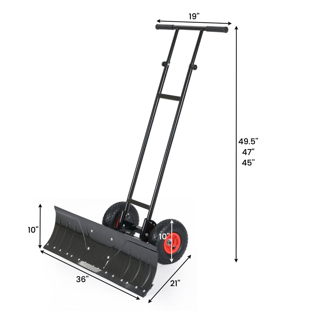 36 Inches Snow Shovel with Wheels and Adjustable Angle-Black