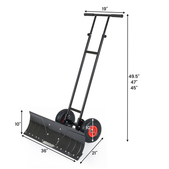 36 Inches Snow Shovel with Wheels and Adjustable Angle-Black