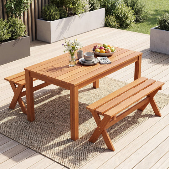 Outdoor Wood Bench Set of 2 - 36 Inch Backless Patio Seating