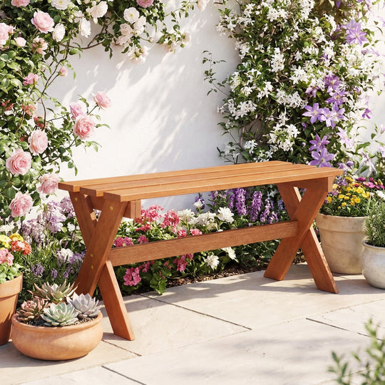 Outdoor Wood Bench Set of 2 - 36 Inch Backless Patio Seating