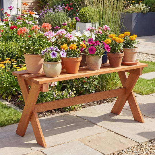 Outdoor Wood Bench Set of 2 - 36 Inch Backless Patio Seating