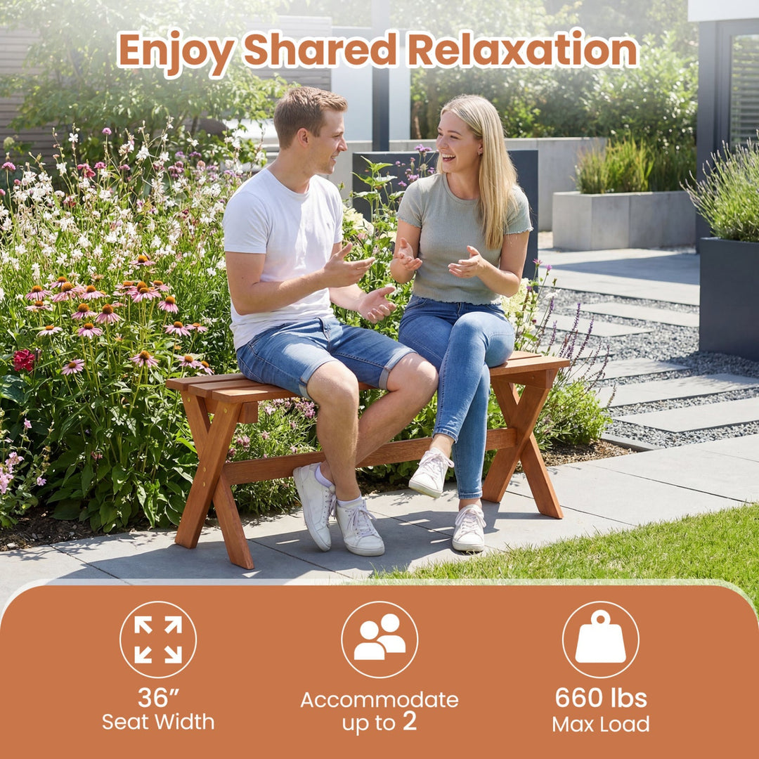 Outdoor Wood Bench Set of 2 - 36 Inch Backless Patio Seating