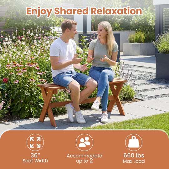 Outdoor Wood Bench Set of 2 - 36 Inch Backless Patio Seating