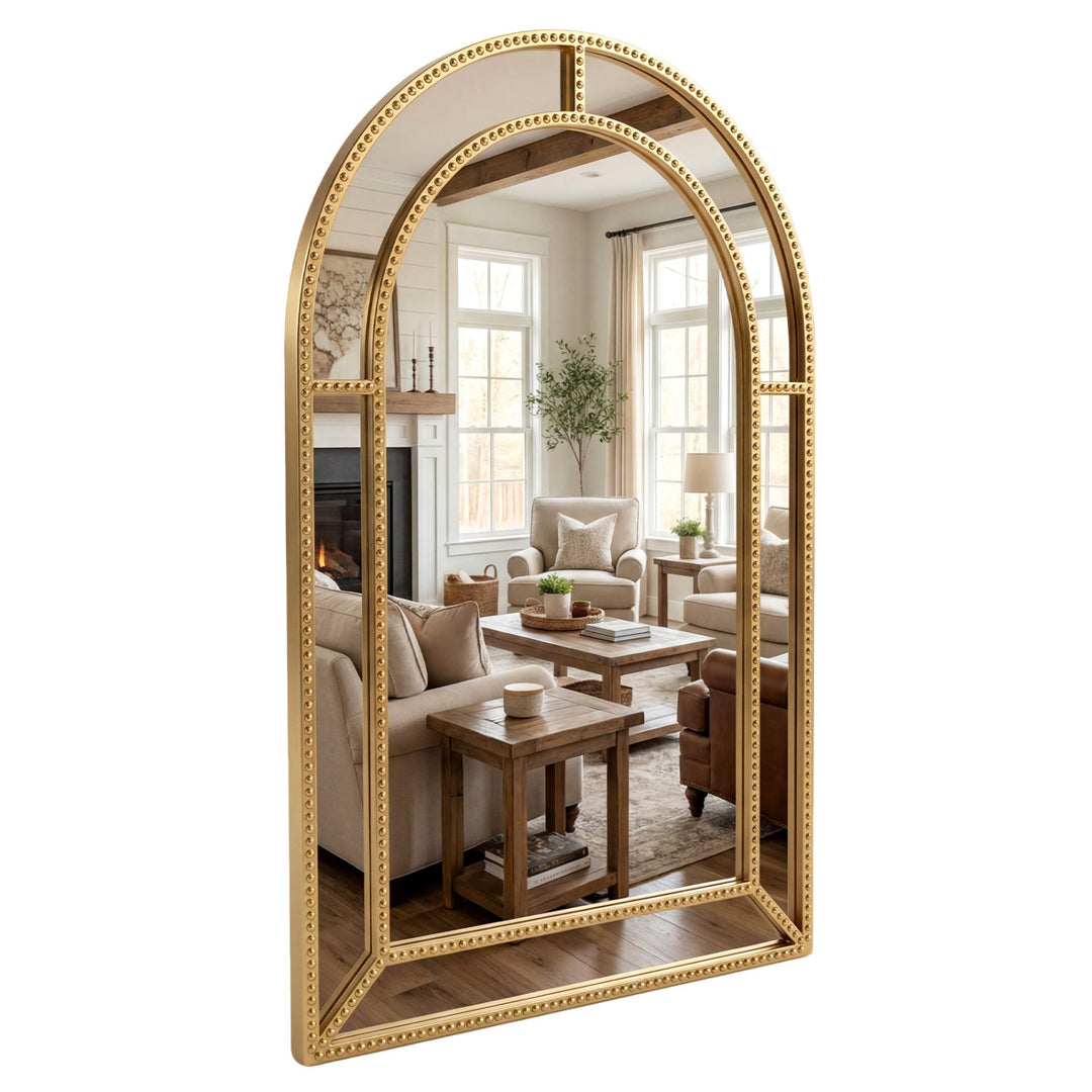 36 x 24 Inch Decorative Mirror with Beaded Frame for Living Room