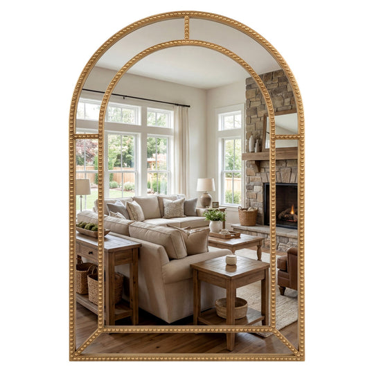 36 x 24 Inch Decorative Mirror with Beaded Frame for Living Room