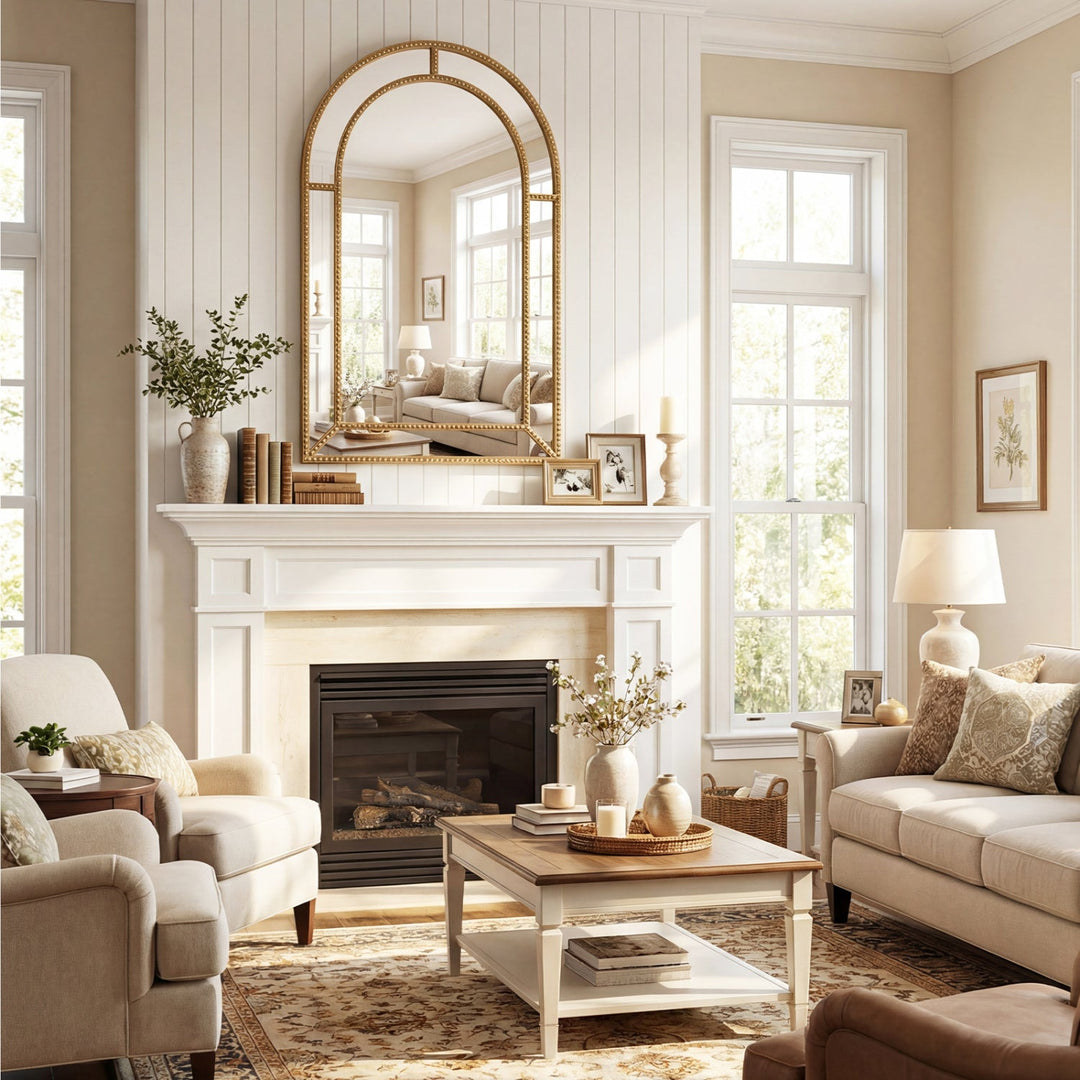 36 x 24 Inch Decorative Mirror with Beaded Frame for Living Room