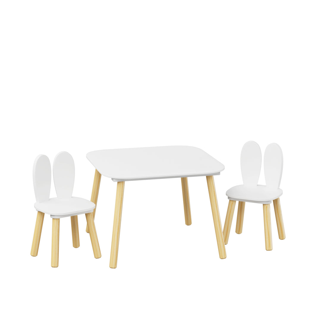 3-Piece Kids Wooden Table and Chair Set, Rabbit Ear Themed Toddler Activity Play Table with 2 Chairs, Solid Wood & MDF C