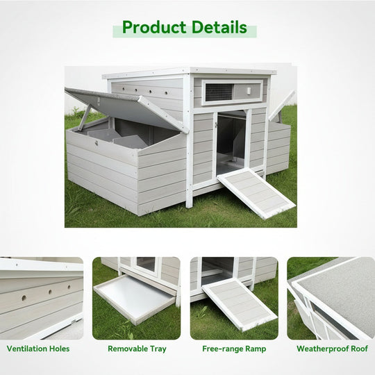 Wooden Chicken Coop for 3-6 Chickens with 6 Nesting Boxes
