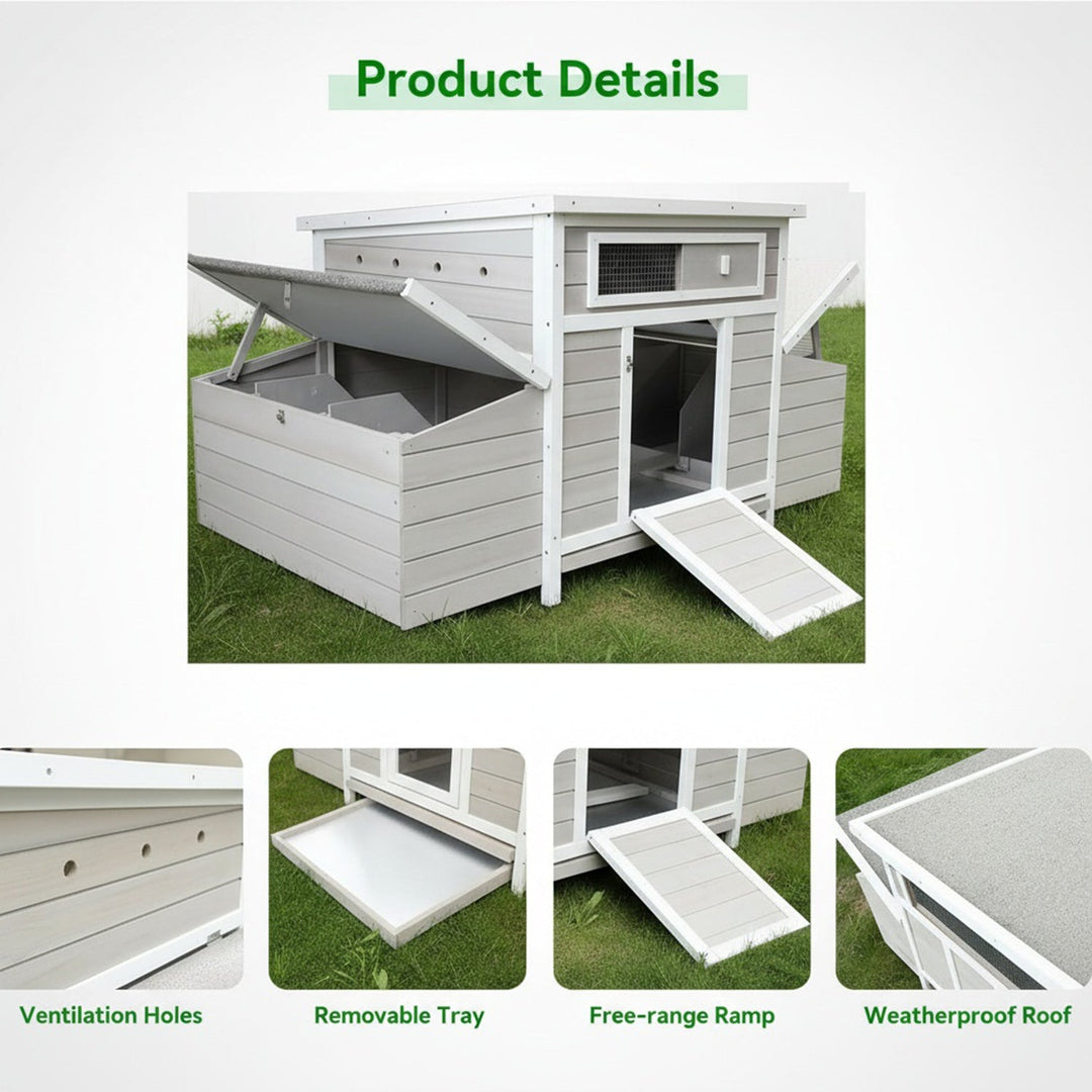 Wooden Chicken Coop for 3-6 Chickens with 6 Nesting Boxes