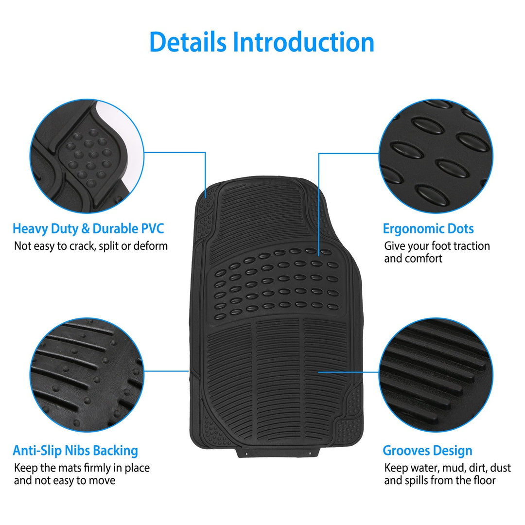 4Pcs Automotive Floor Mats Front and Rear PVC Rubber Floor Mats Heavy Duty Drive Vehicle Car Mats with Trimmable Design Fit Most Cars SUVs Trucks