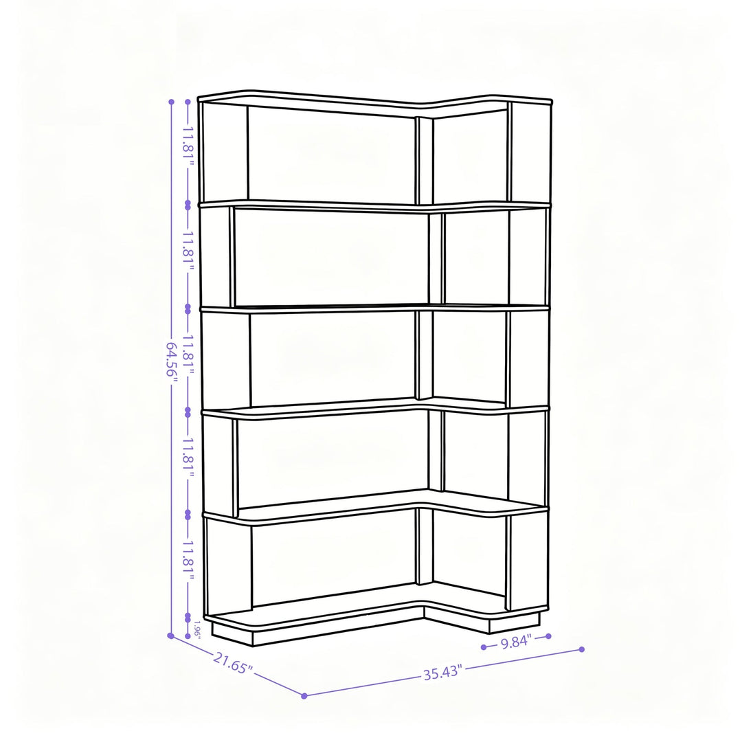 5-Tier L-Shaped Corner Bookshelf with 6 Open Shelves