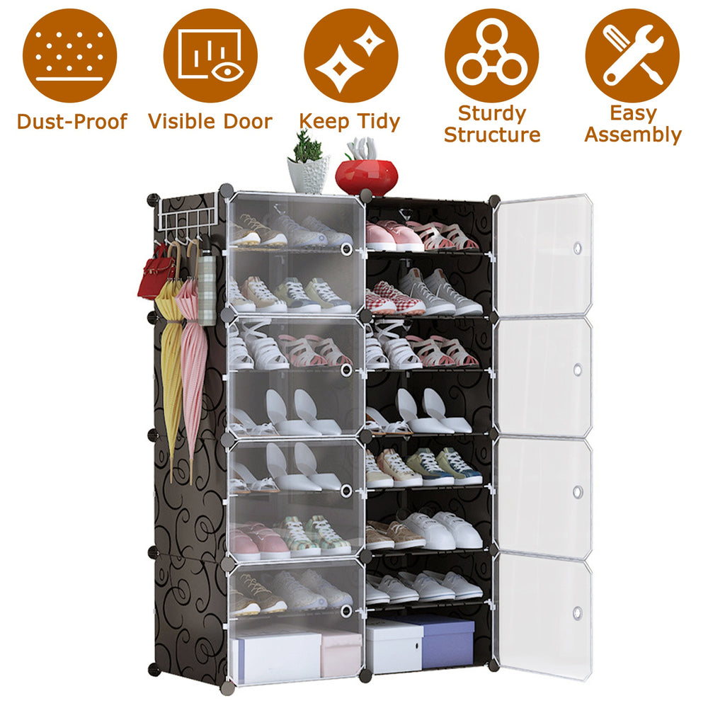 8-Tier Shoe Rack Organizer with Transparent Doors, 32 Pairs