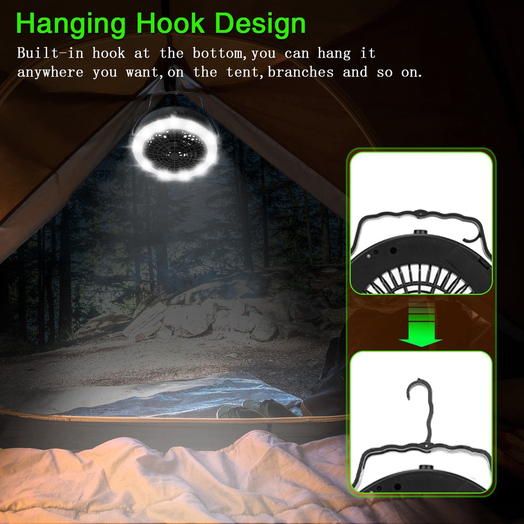 Portable Camping LED Fan 2 in 1 Outdoor Battery/USB Operated Hanging Hook Camping Hiking Travel Lantern Cooling Fan